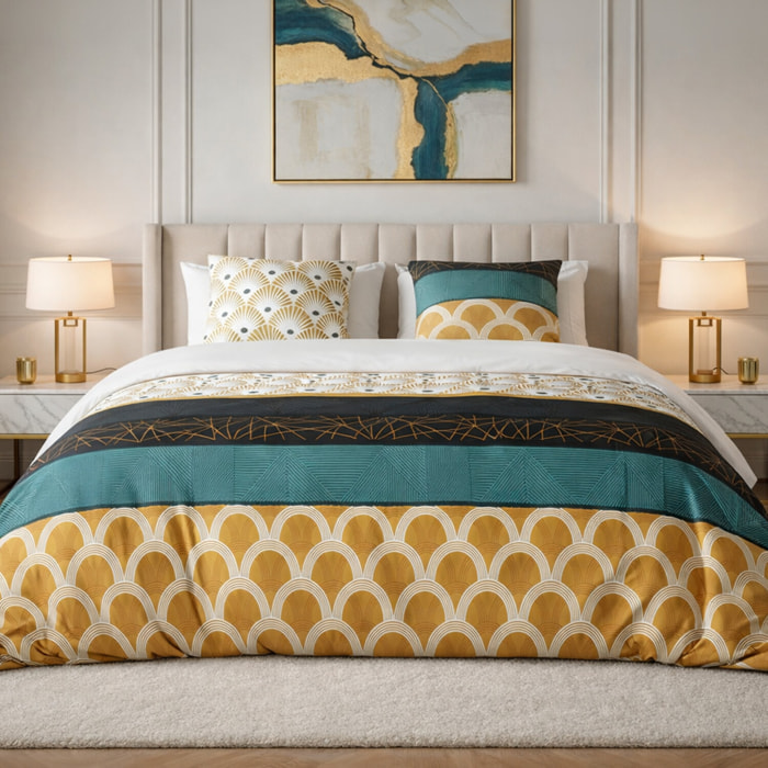 Parure housse de couette 100% coton - jaune doré