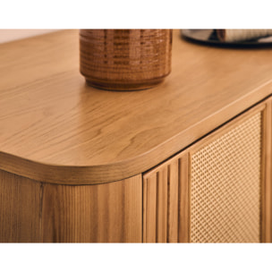 Milazzo - buffet bas - bois plaqué chêne et cannage - 4 portes - 176 cm - Bois
