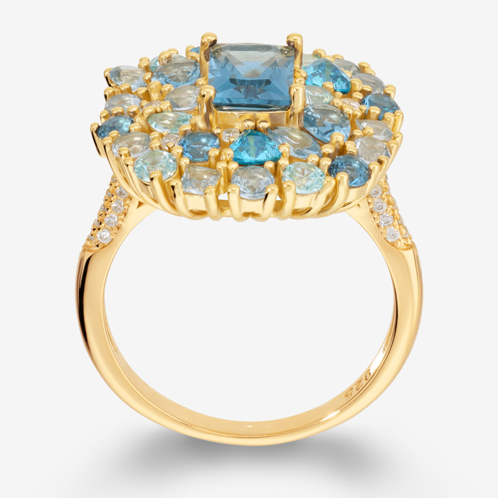 Anello Cocktail in Argento 925 con Pavé Misto di Cubic Zirconia Blu Effetto Degradé