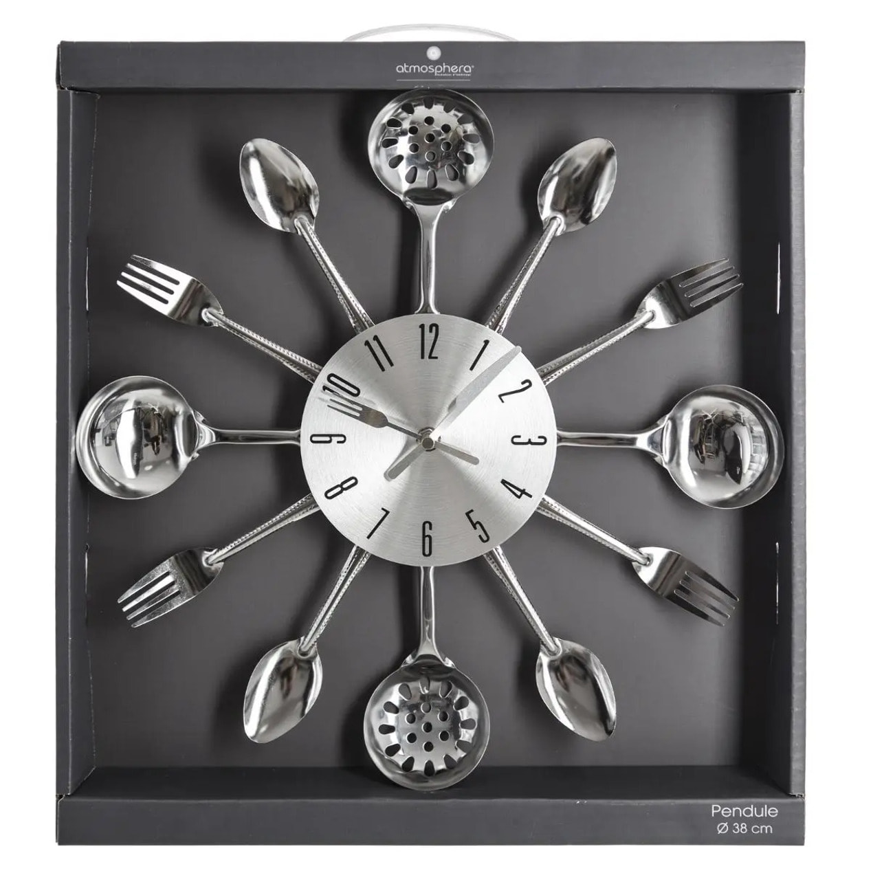 Horloge "Ustensiles" en métal argent D38cm