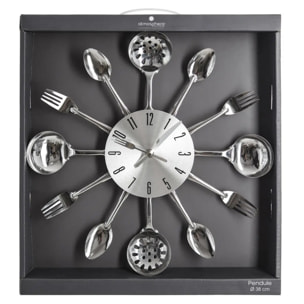 Horloge "Ustensiles" en métal argent D38cm