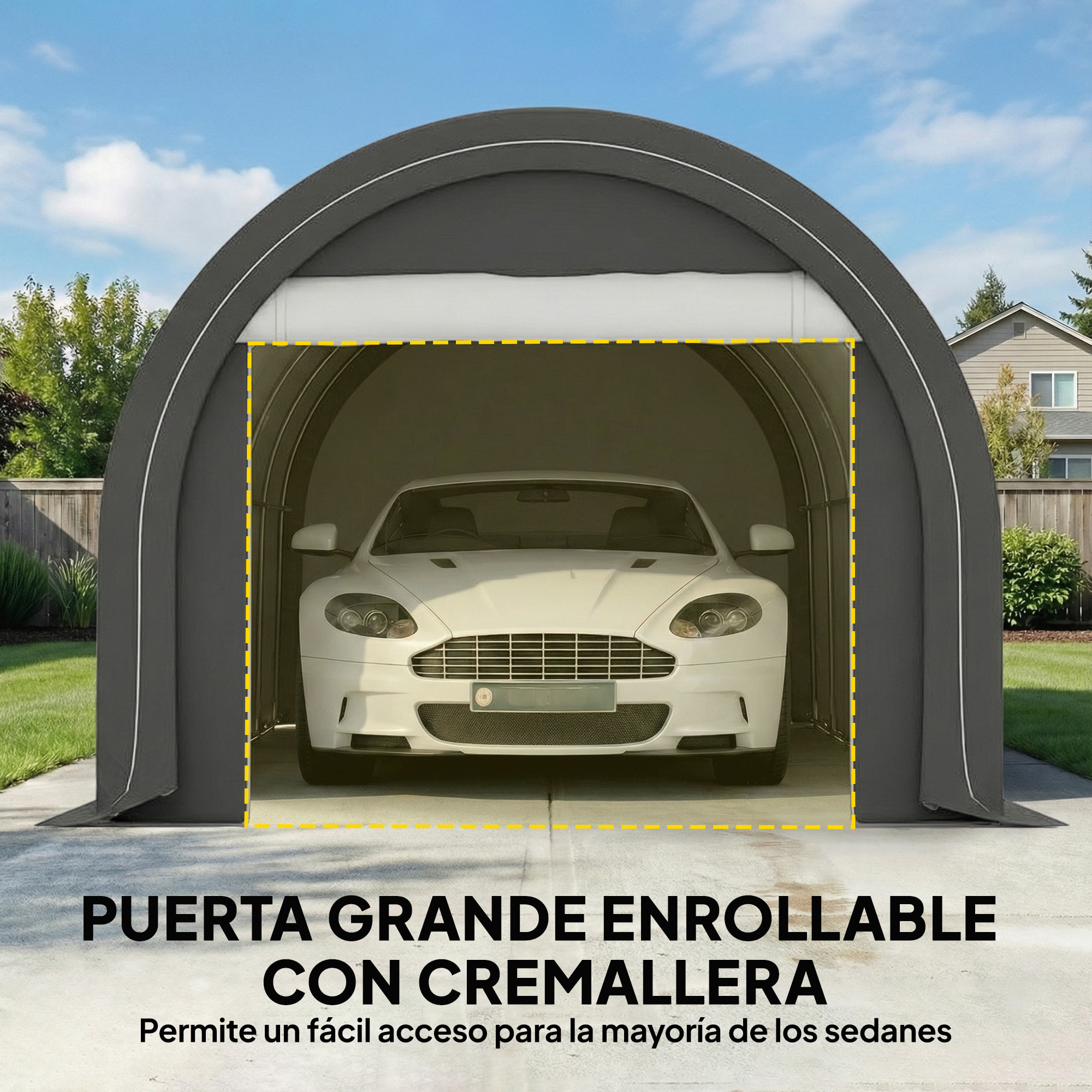 Carpa Garaje Portátil 3x5 m, Garaje Exterior para Coche Impermeable con Puerta Enrollable con Cremallera, Estructura de Acero Galvanizado, UPF30+, Cobertizo de Almacenamiento, Gris
