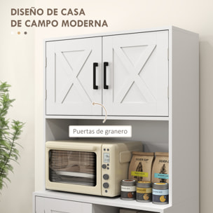 Alacena de Cocina Rústico Armario de Cocina Mueble Auxiliar de Cocina con Puertas Compartimentos Abiertos Cajones y Estantes Ajustables Antivuelco para Comedor Salón 70x40x180 cm Blanco