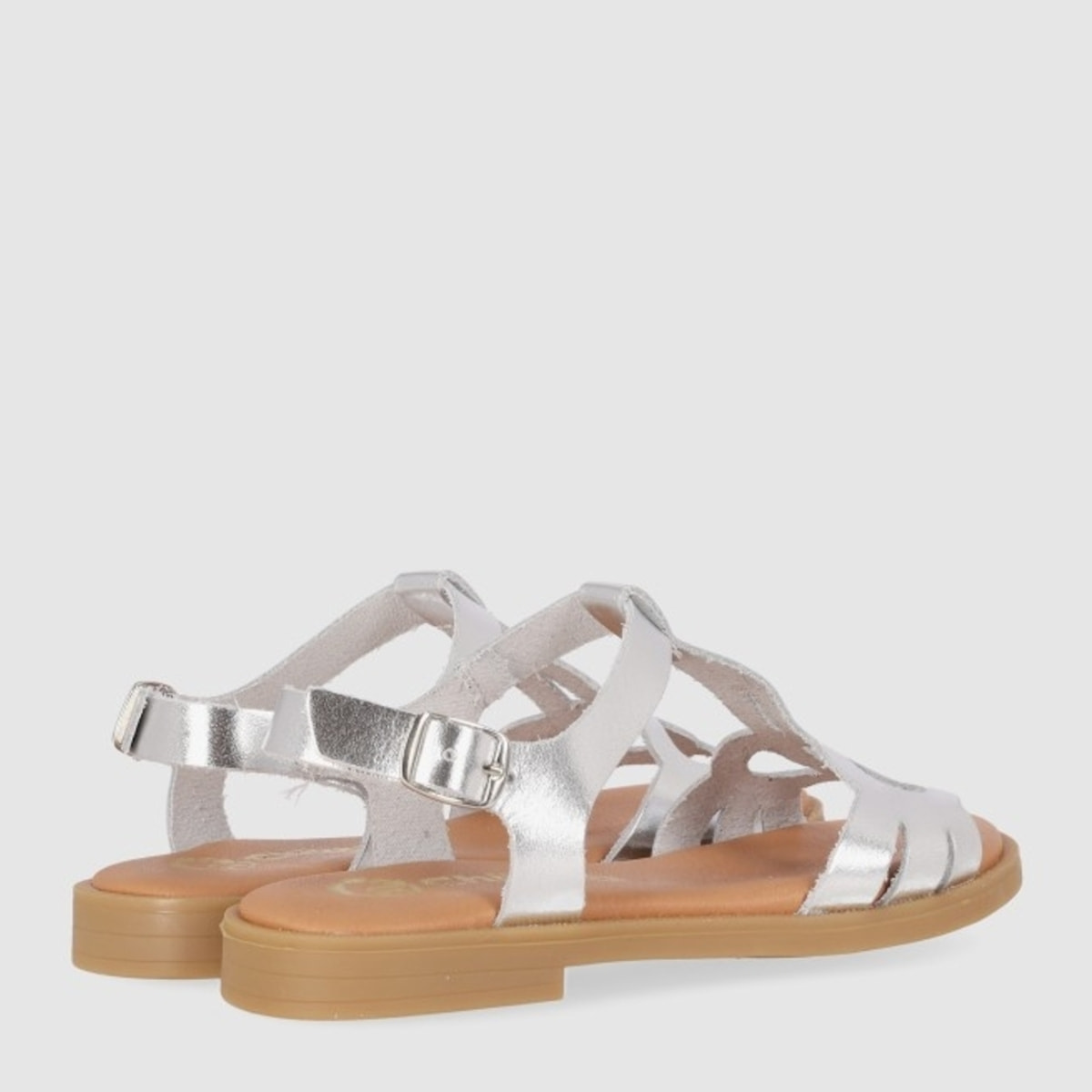 Sandalias de Piel - Plata - Tacón: Bajo