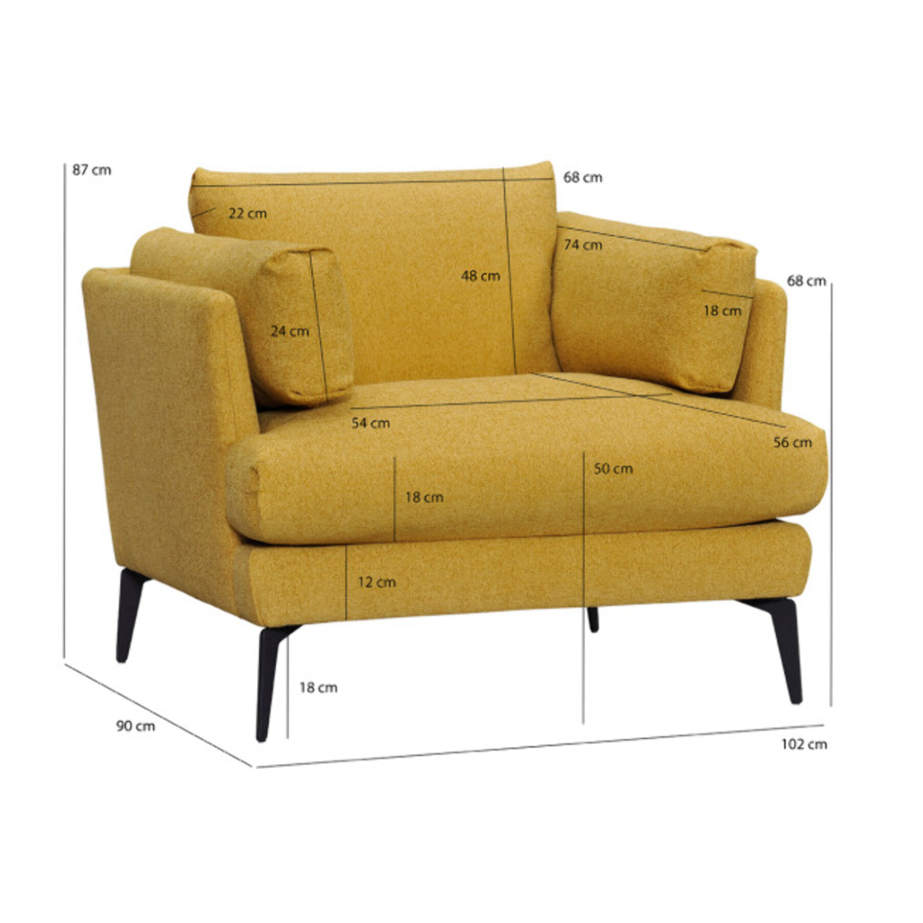 Fauteuil moelleux avec pieds métal noir - DANY