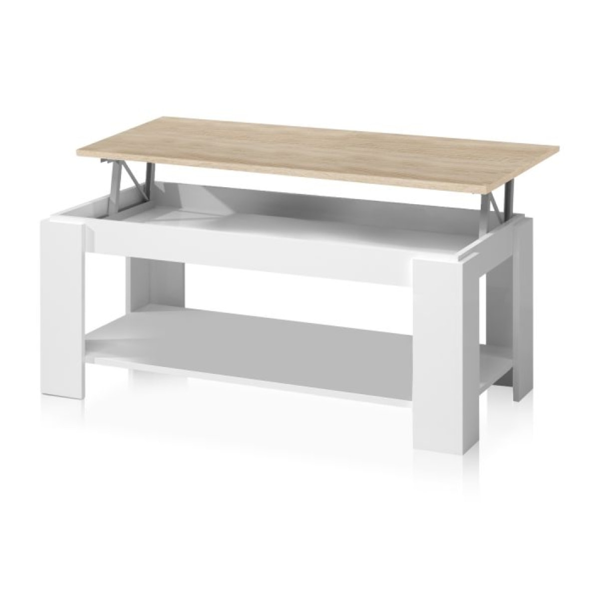 Mesa de centro elevable Lya Blanco Artik (Blanco Mate) - Roble Canadian