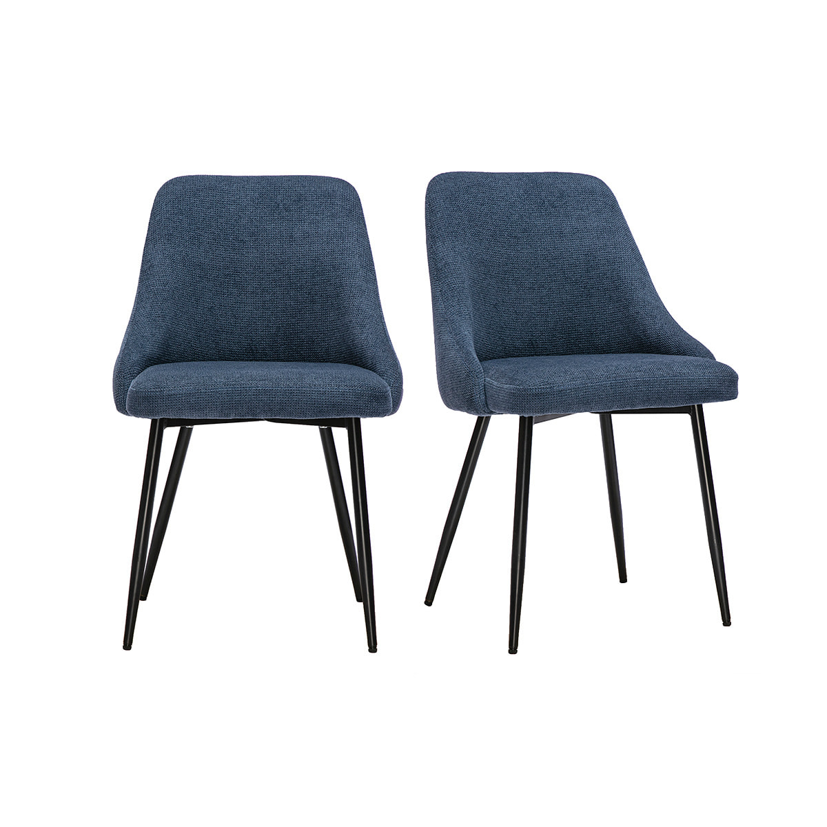 Chaises en tissu chenille bleu foncé et métal noir (lot de 2) HASTA