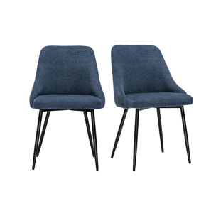 Chaises en tissu chenille bleu foncé et métal noir (lot de 2) HASTA
