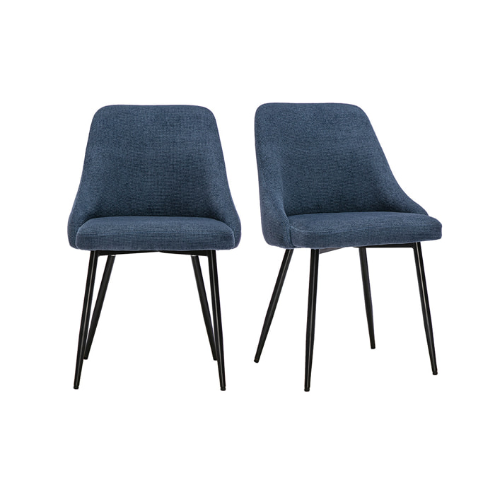 Chaises en tissu chenille bleu foncé et métal noir (lot de 2) HASTA