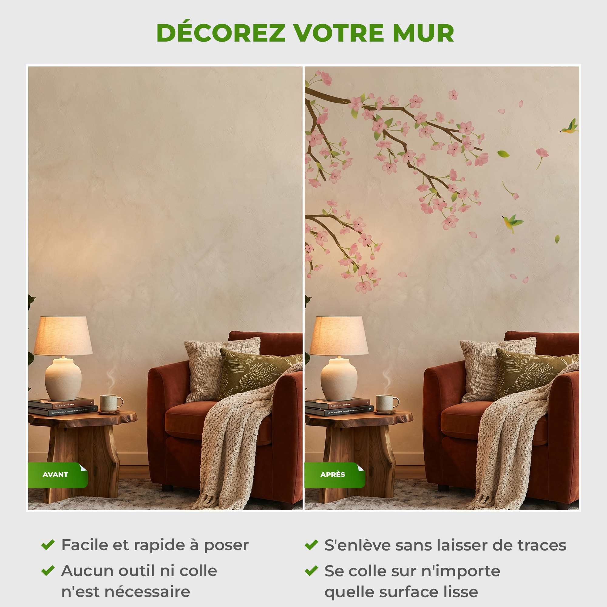 Stickers Muraux décoration adhésifs Cerisier du Japon