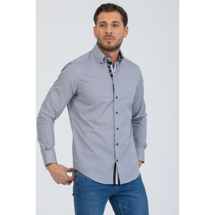 Camicia Uomo 2 Bottoni Button Down Slim Popeline Stampato Bianco/Nero
