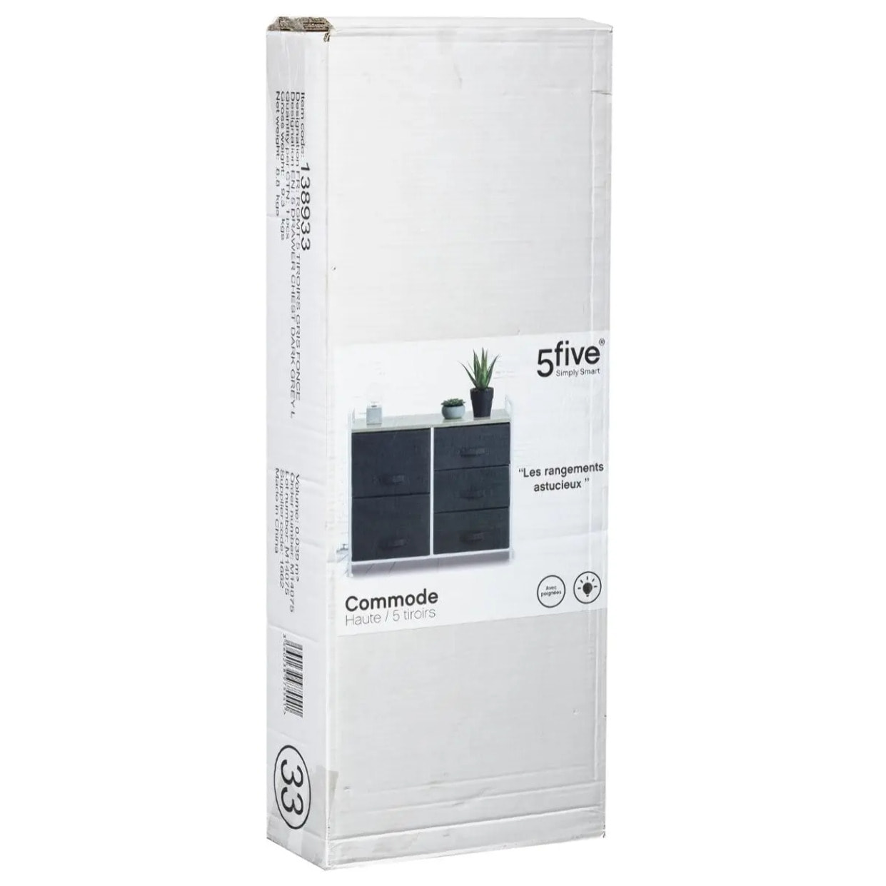 Rangement 5 tiroirs tissu gris anthracite