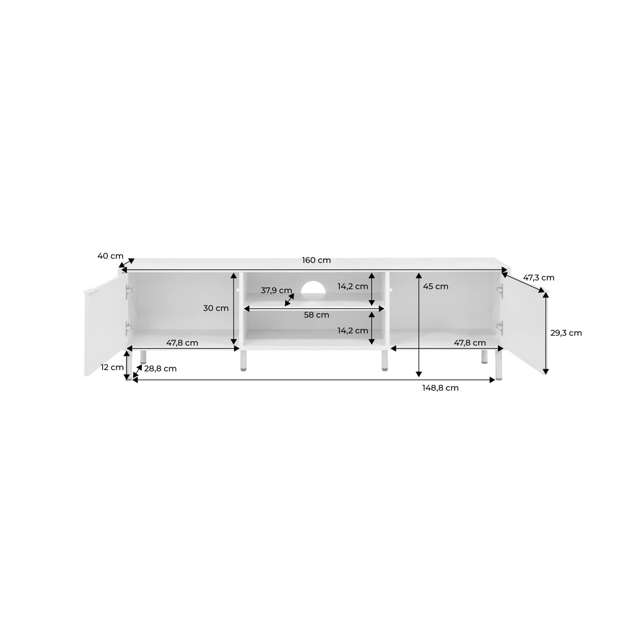 Meuble TV décor bois et métal 160cm ELLIE