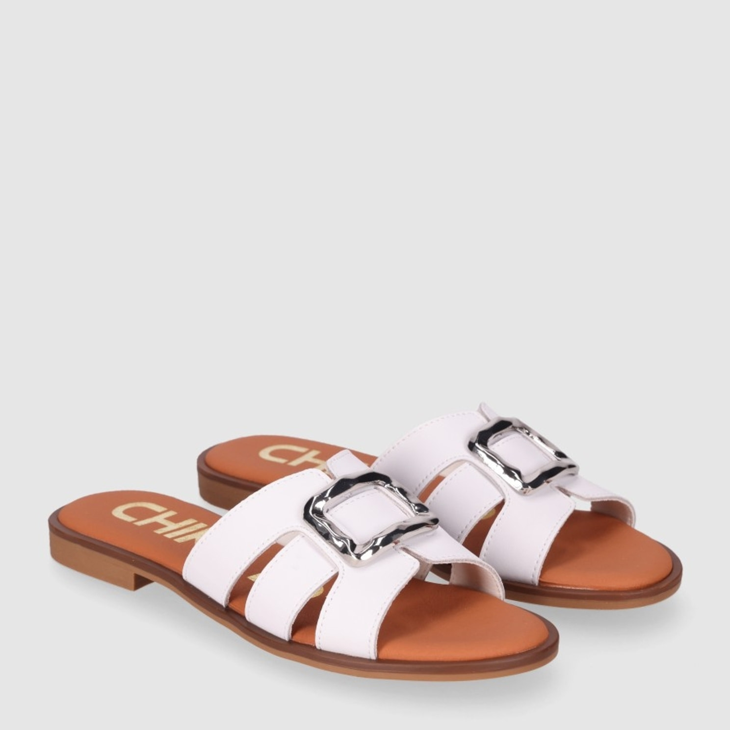 Sandalias de Piel - Blanco - Tacón: 1 cm