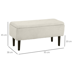 Baúl de Almacenaje de Dormitorio Banco de Almacenamiento Capacidad 47 L con Tapa Abatible y Patas de Madera para Salón Carga 120 kg 95x38x45 cm Beige