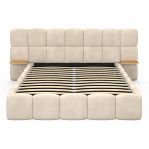 Lit coffre Bubble 140x190cm velours beige chevets intégrés