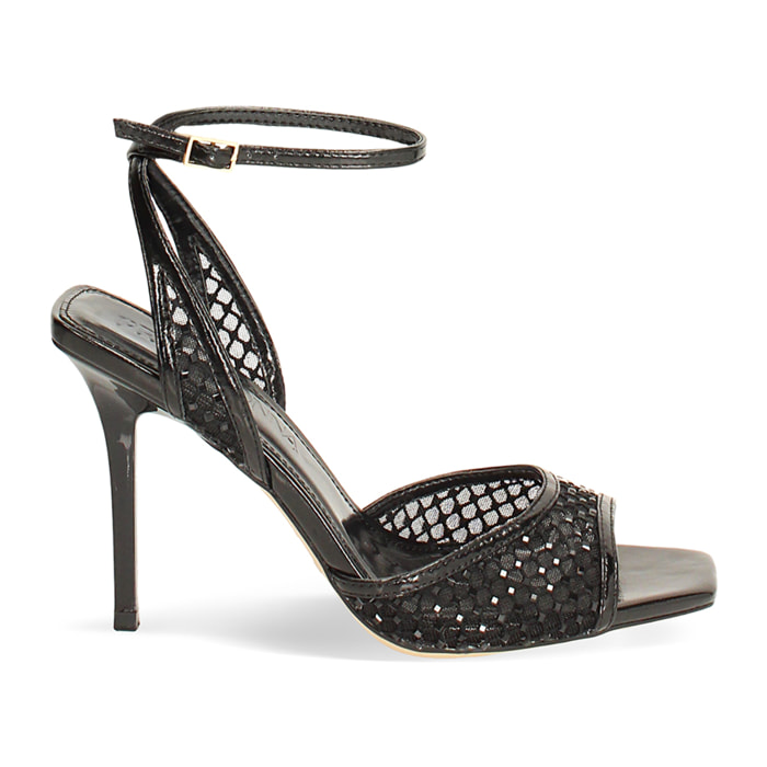 Sandalias negras con pedrería tacón 9,8 cm