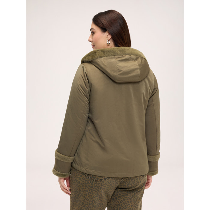 Fiorella Rubino - Piumino con dettagli peluches - Verde militare