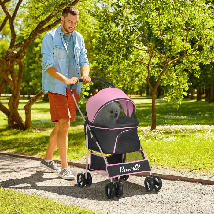 3 en 1 Cochecito para Mascotas Carrito para Perros y Gatos Desmontable Bolsa de Transporte Plegable con Cesta de Almacenaje y Frenos Tela Oxford 600D Carga 15 kg 82x49,5x98 cm Rosa