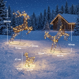 Lot de 3 rennes LEDs de Noël 200 LEDs blanc chaud 8 modes timer
