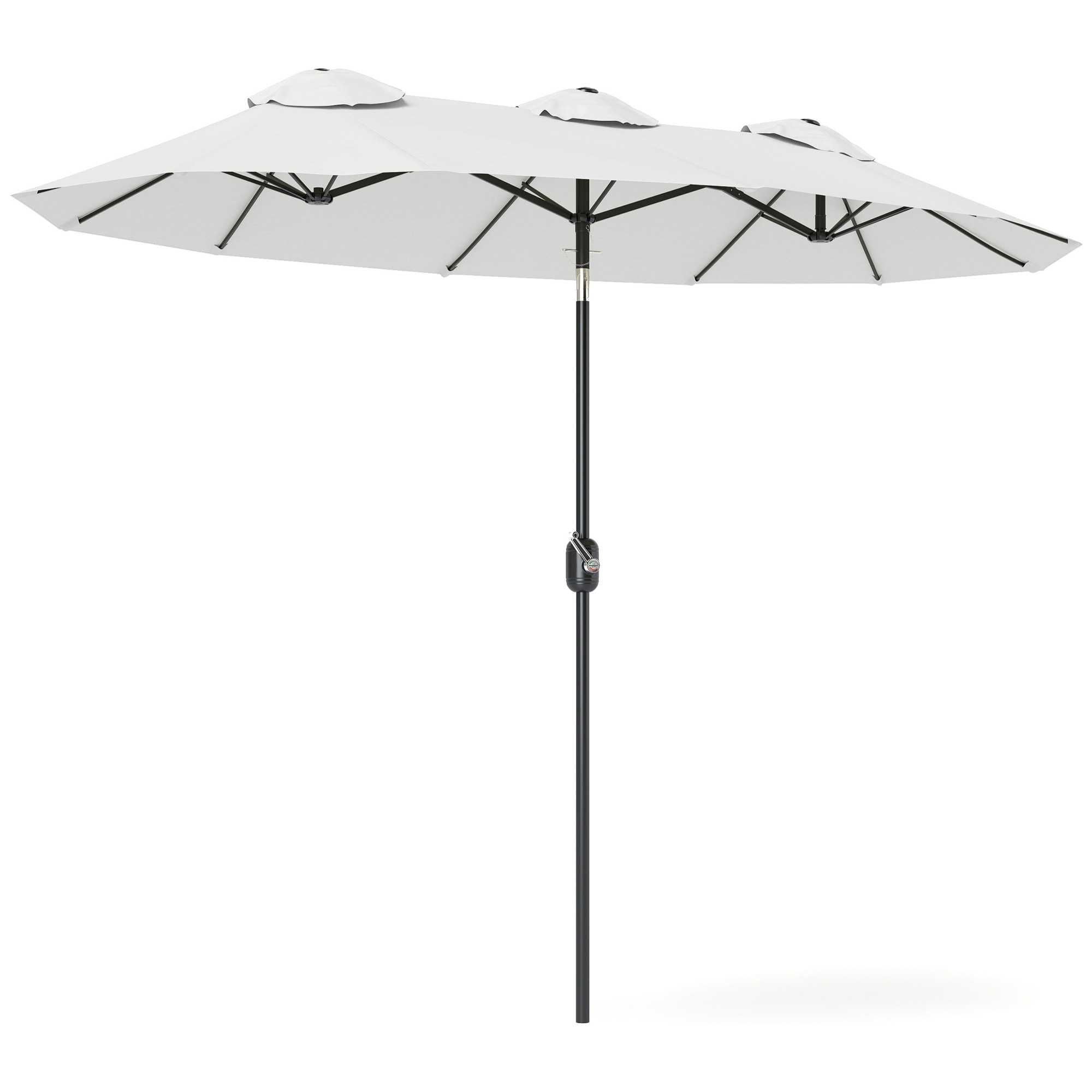 Sombrilla Doble 2,95x1,52 m, Sombrilla Terraza Exterior con Inclinación 45°, Manivela Manual, Orificios de Ventilación, Impermeable, Parasol para Jardín, Terraza, Patio y Piscina, Crema