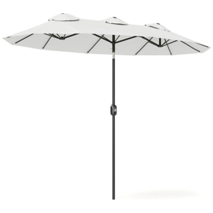 Sombrilla Doble 2,95x1,52 m, Sombrilla Terraza Exterior con Inclinación 45°, Manivela Manual, Orificios de Ventilación, Impermeable, Parasol para Jardín, Terraza, Patio y Piscina, Crema