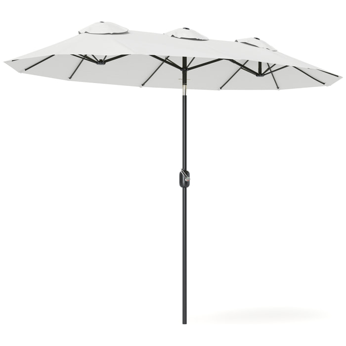 Sombrilla Doble 2,95x1,52 m, Sombrilla Terraza Exterior con Inclinación 45°, Manivela Manual, Orificios de Ventilación, Impermeable, Parasol para Jardín, Terraza, Patio y Piscina, Crema