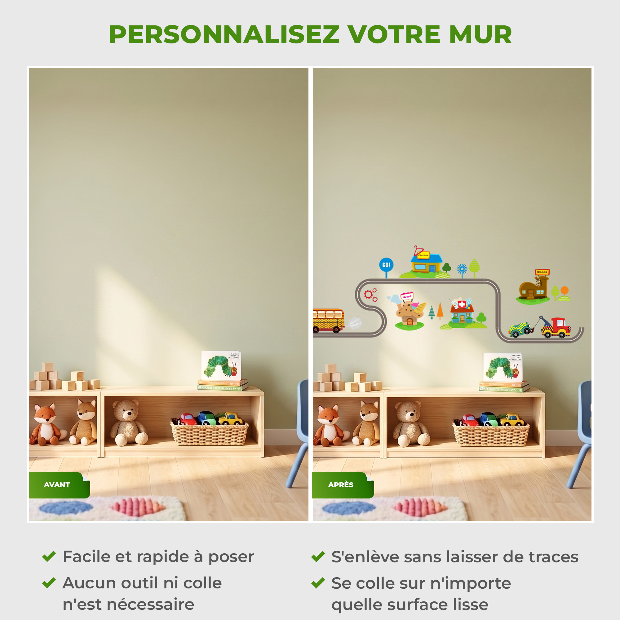 Stickers Muraux décoration adhésifs Petit village avec les voitures