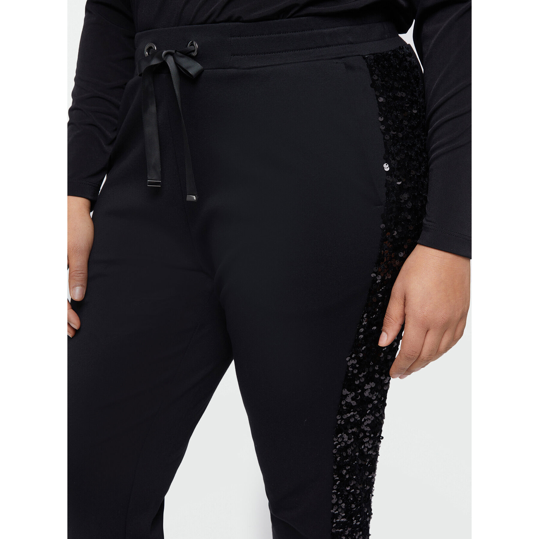 Fiorella Rubino - Pantaloni joggers con bordo in paillettes - Nero