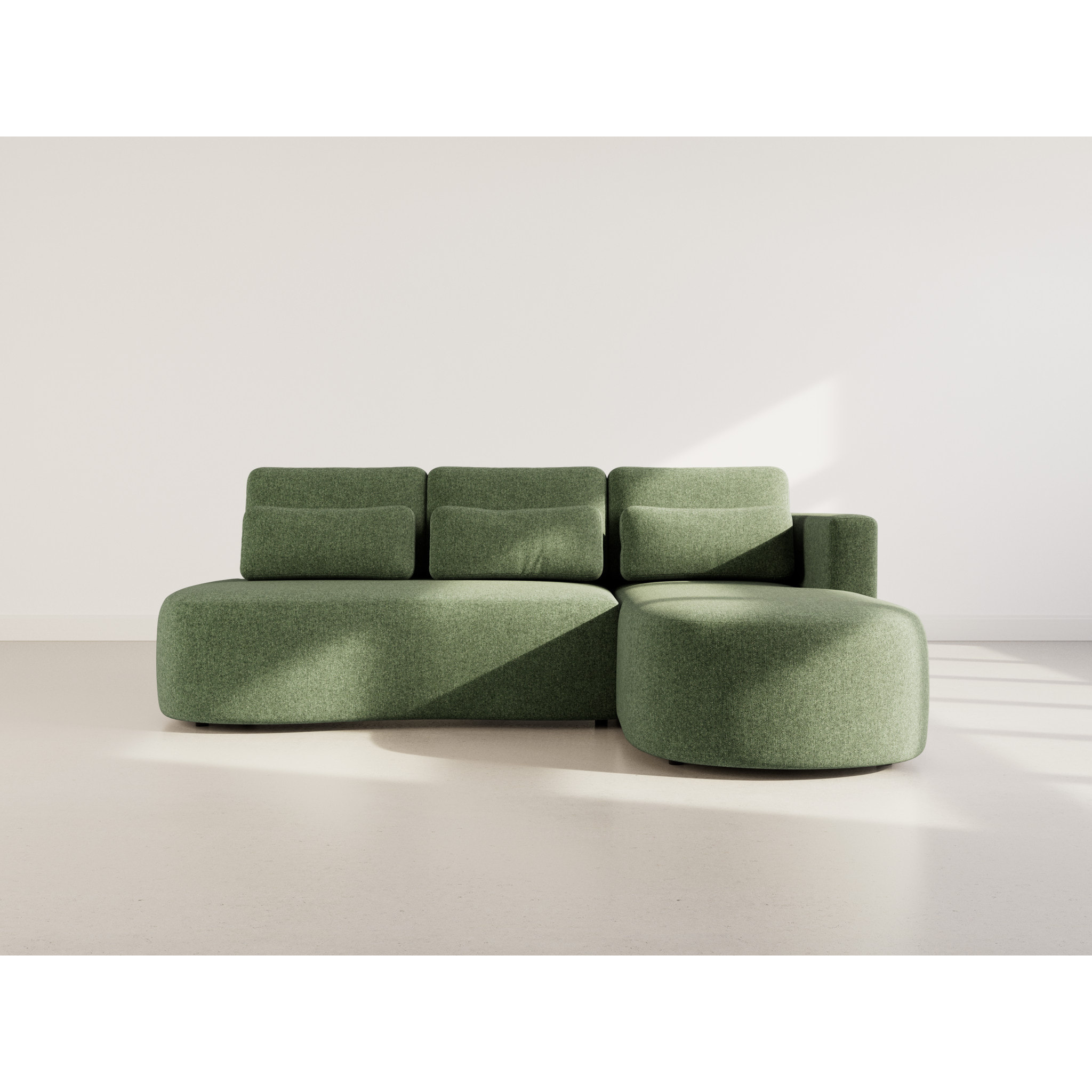 Mahina - canapé d'angle droit 4 places convertible avec coffre en tissu texturé - Vert