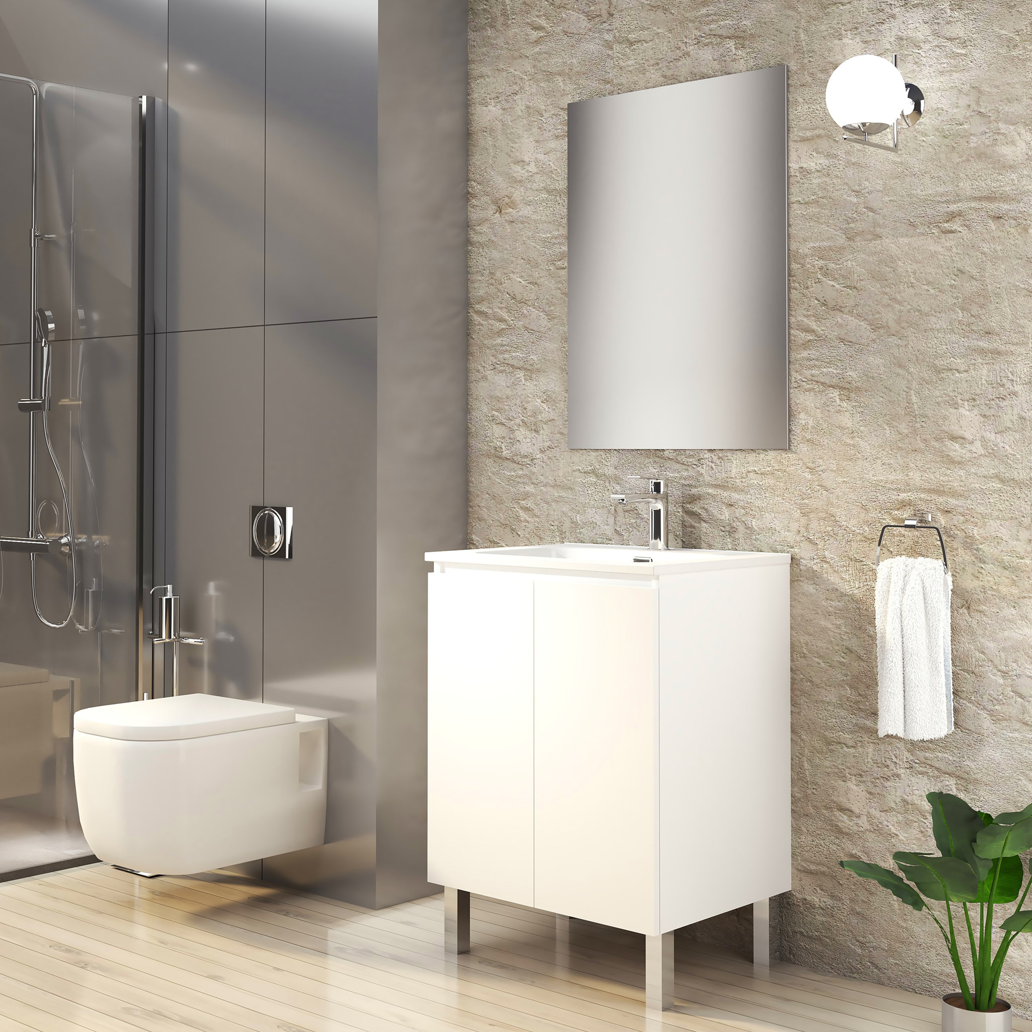 Ensemble de Salle de Bain Lust | 60 cm Blanc | Deux Portes | Lavabo Encastré | N'inclut pas le Miroir | Meuble Assemblé | Alday