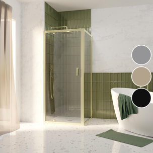 Pack Porte de Douche Pivotante 80x200cm et Retour 80cm - Profilés Or Doré Brossé - Verre 6mm