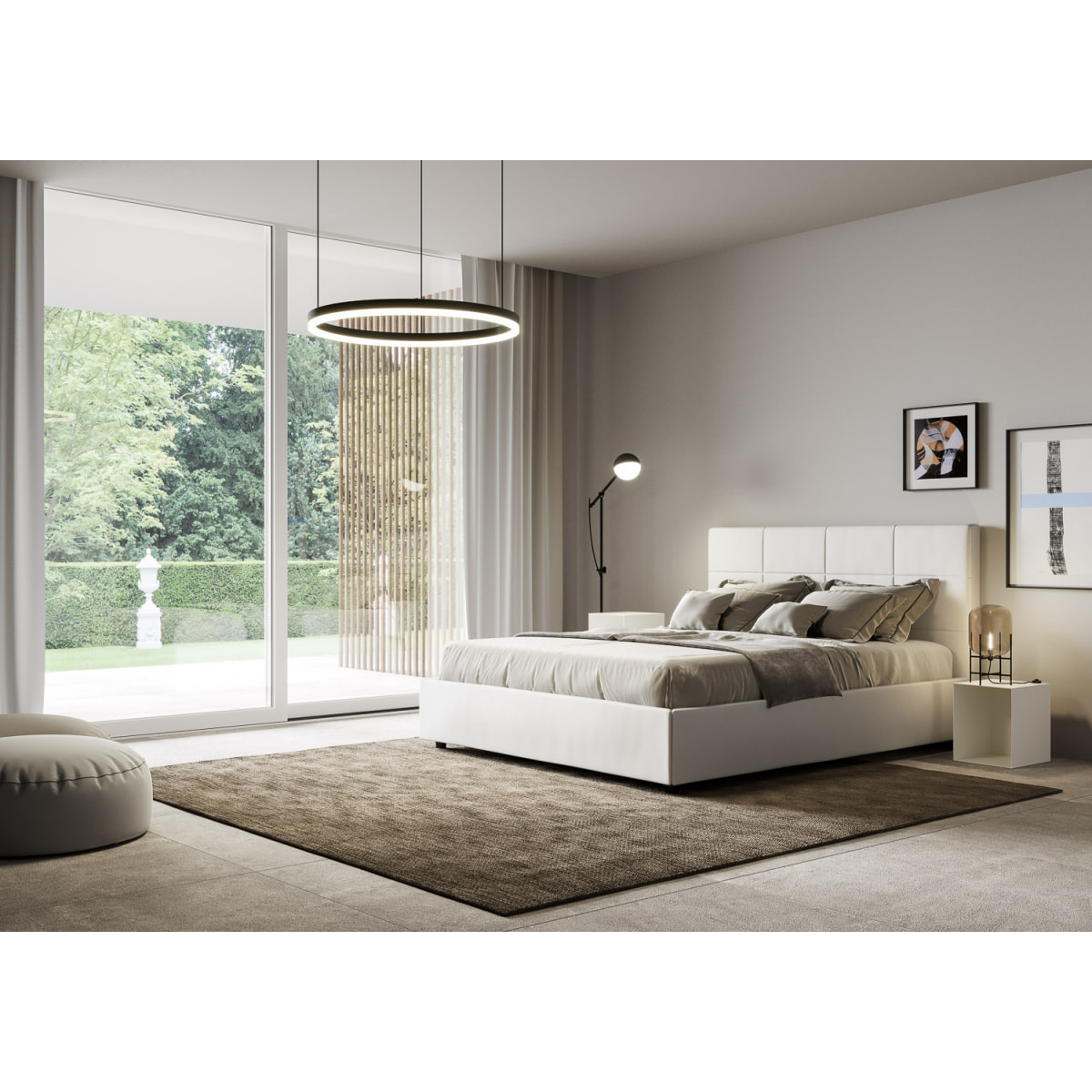 Cama sin somier acolchada 160x200 cuero sintético blanco Mika