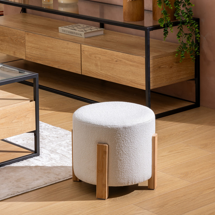 Tabouret "Bansa" bouclette bambou blanc D37,5x32cm