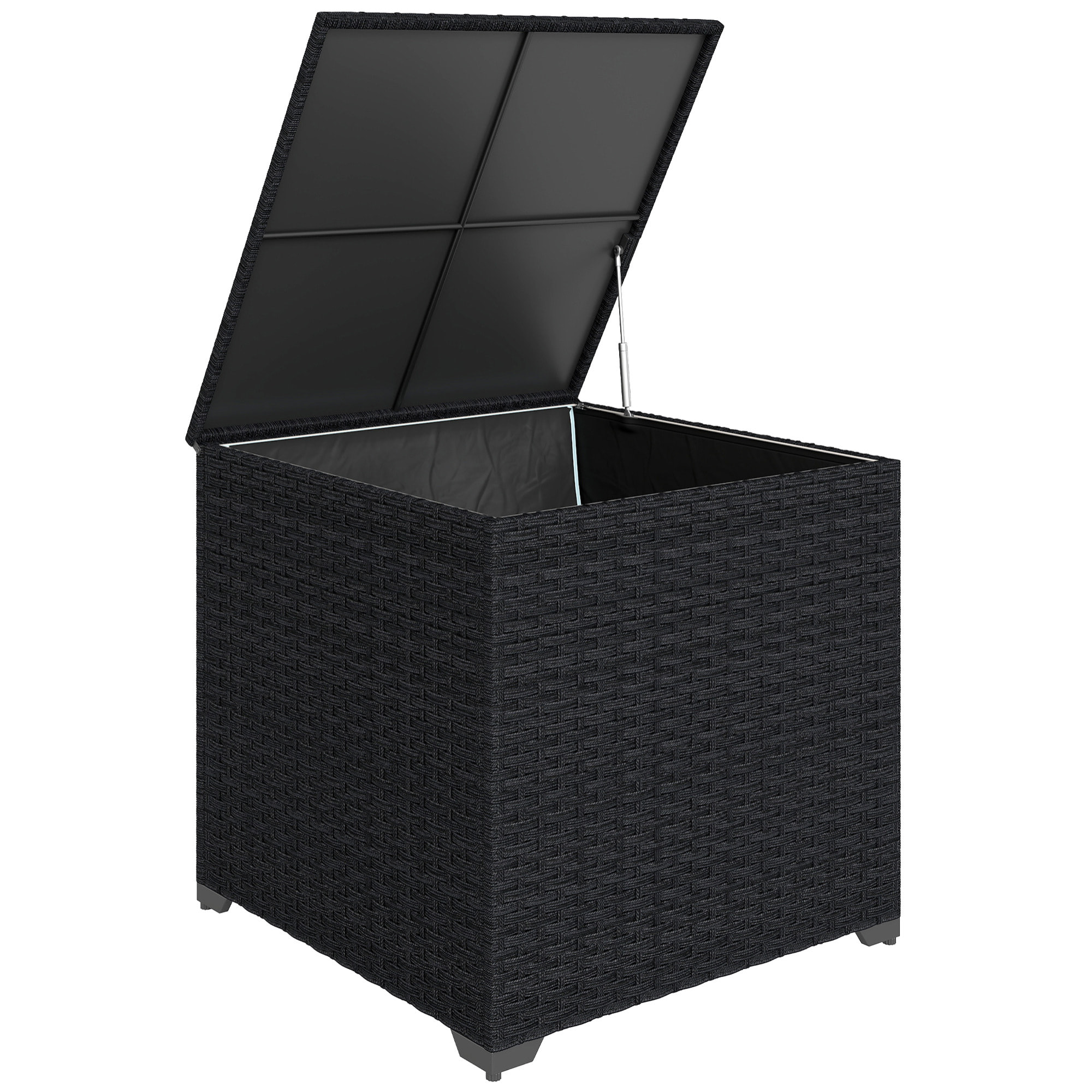 Baúl de Almacenaje Exterior de Ratán Sintético de 253L, Arcón Exterior con Varilla Hidráulica, Forro con Cremallera y Marco de Acero, Carga 50 kg, para Jardín, Terraza, 72x72x70 cm, Negro