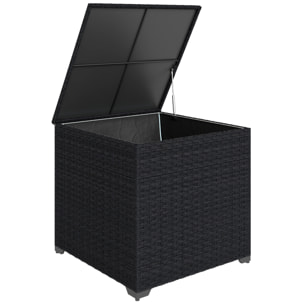 Baúl de Almacenaje Exterior de Ratán Sintético de 253L, Arcón Exterior con Varilla Hidráulica, Forro con Cremallera y Marco de Acero, Carga 50 kg, para Jardín, Terraza, 72x72x70 cm, Negro