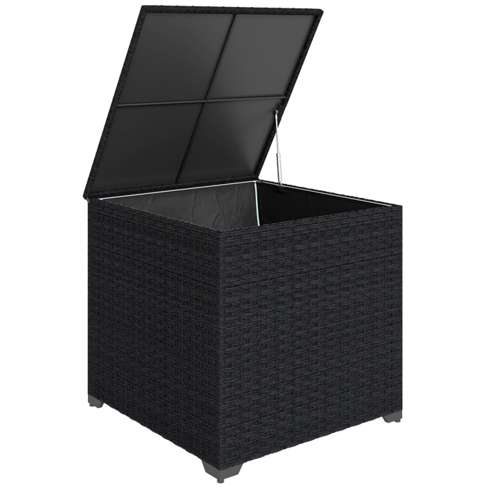 Baúl de Almacenaje Exterior de Ratán Sintético de 253L, Arcón Exterior con Varilla Hidráulica, Forro con Cremallera y Marco de Acero, Carga 50 kg, para Jardín, Terraza, 72x72x70 cm, Negro