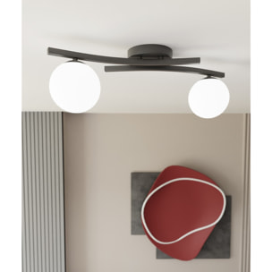 Lampada a sospensione Opus in acciaio nero e vetro opalino