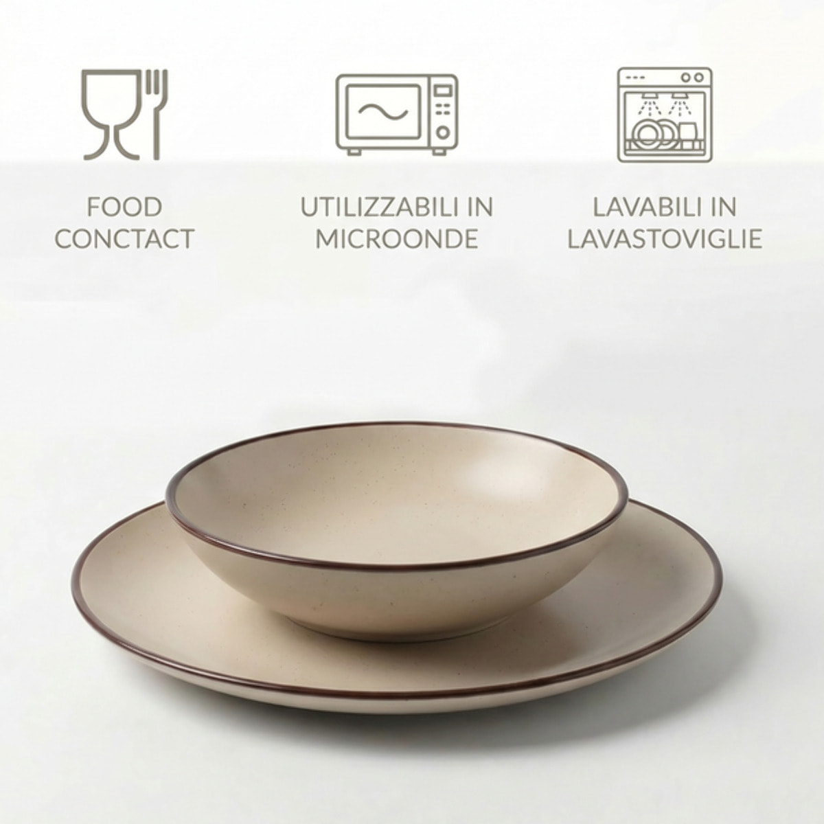 Set 12 Piatti in Ceramica, lavabile in lavastoviglie e adatto a microonde, Intrecci