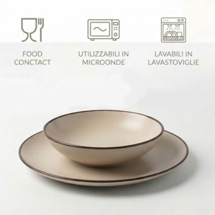 Set 12 Piatti in Ceramica, lavabile in lavastoviglie e adatto a microonde, Intrecci