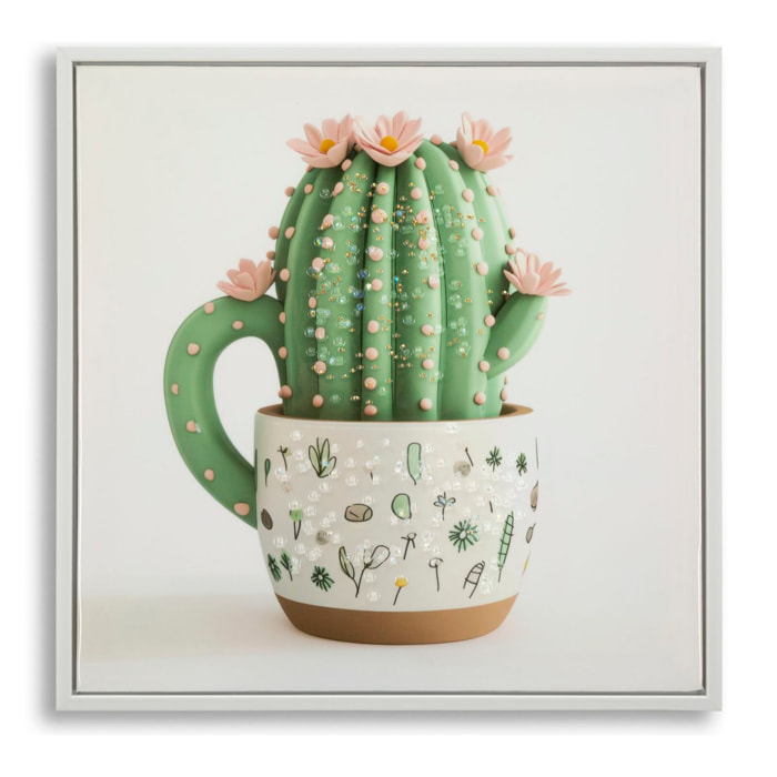 STAMPA SU TELA LACCATA C/CORNICE VASETTO CACTUS -B- CM 40X2,8X40