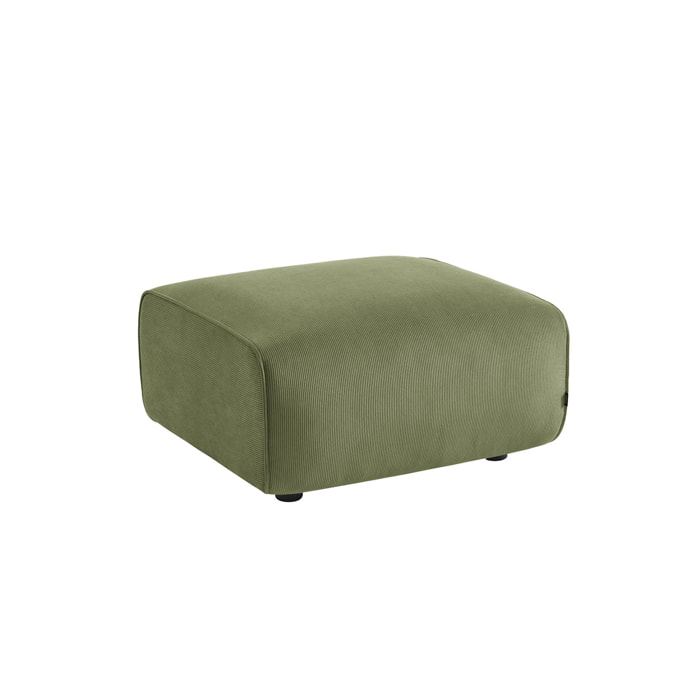 Pouf. module pour canapé. repose-pieds pour canapé 2 places en velours côtelé vert. L 76 x P 70 x H 41cm - Wallas