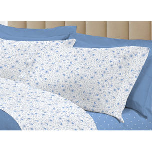Completo Lenzuola Linea 3027 In Percalle Fantasia Floreale Disegno Melody Azzurro