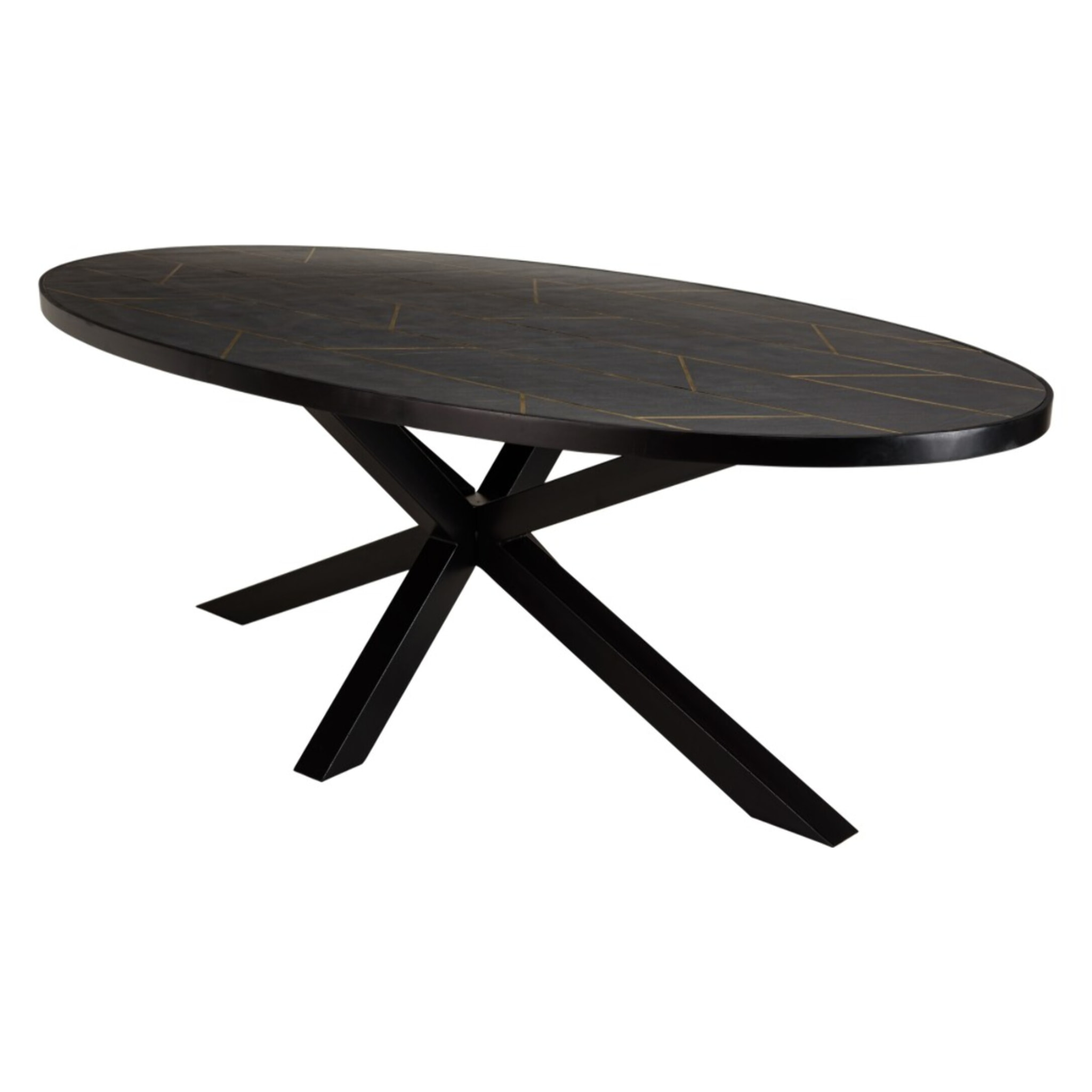 BASILE - Table à manger 220x110cm effet pierre motifs dorés