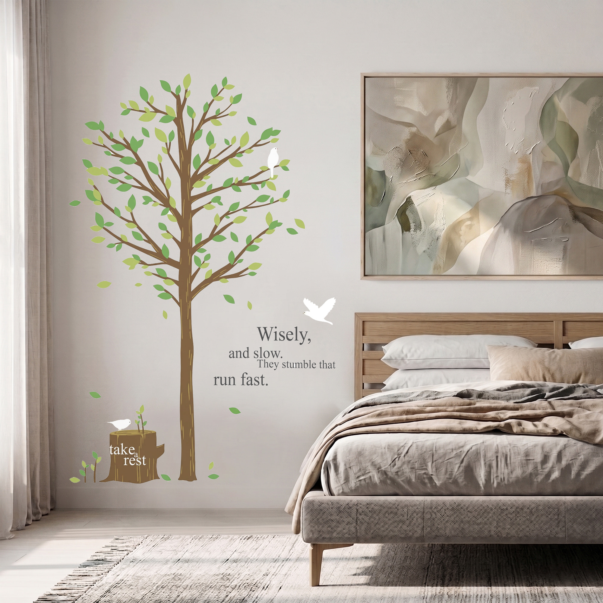 Stickers Muraux décoration adhésifs Arbre vert & oiseau