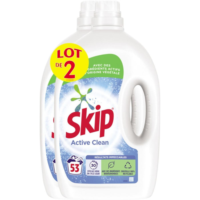 SKIP Lessive Liquide Active Clean Lot 2 x 2.65l - 106 Lavages