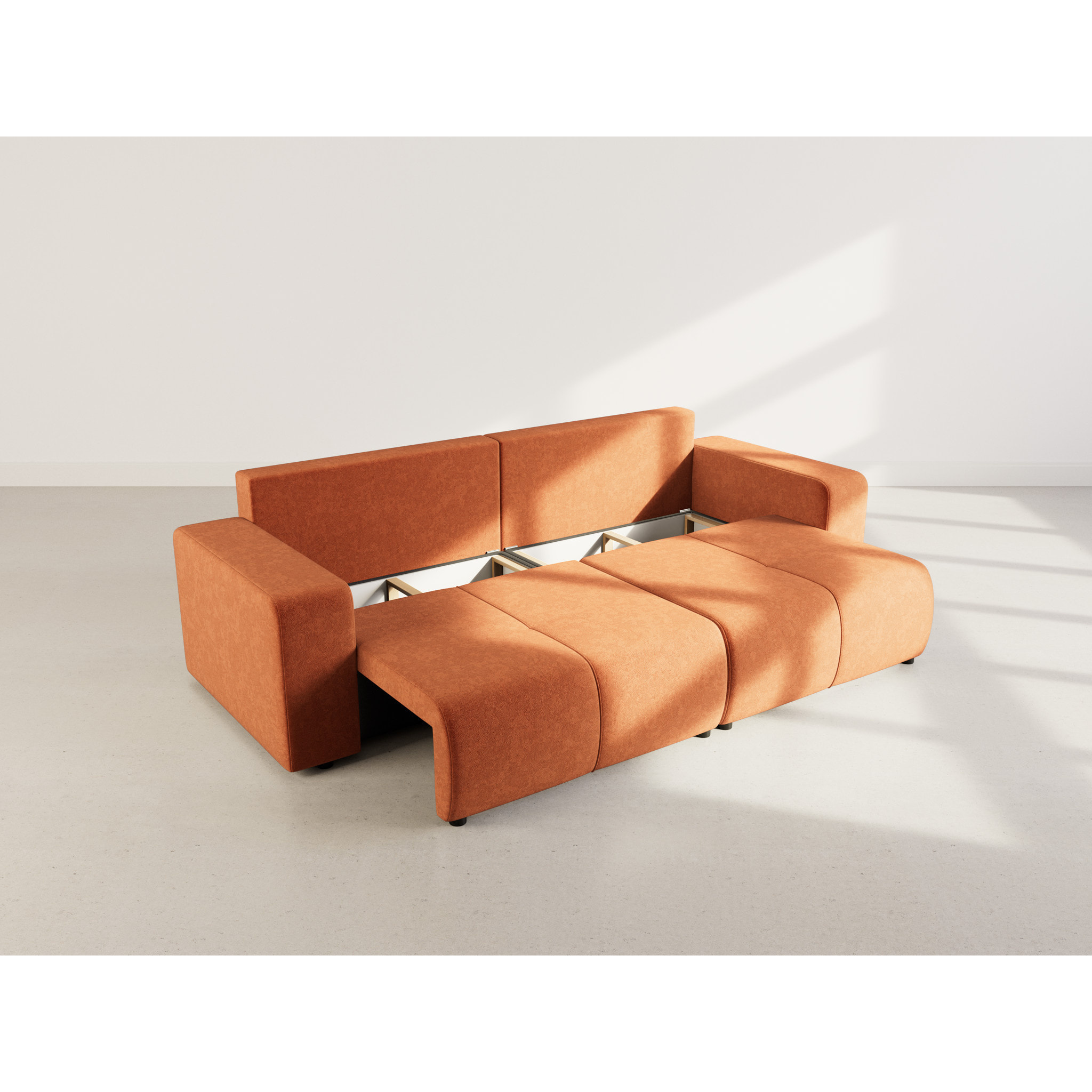 Nicole - Canapé droit 4 places convertible avec coffre en tissu - Rouille