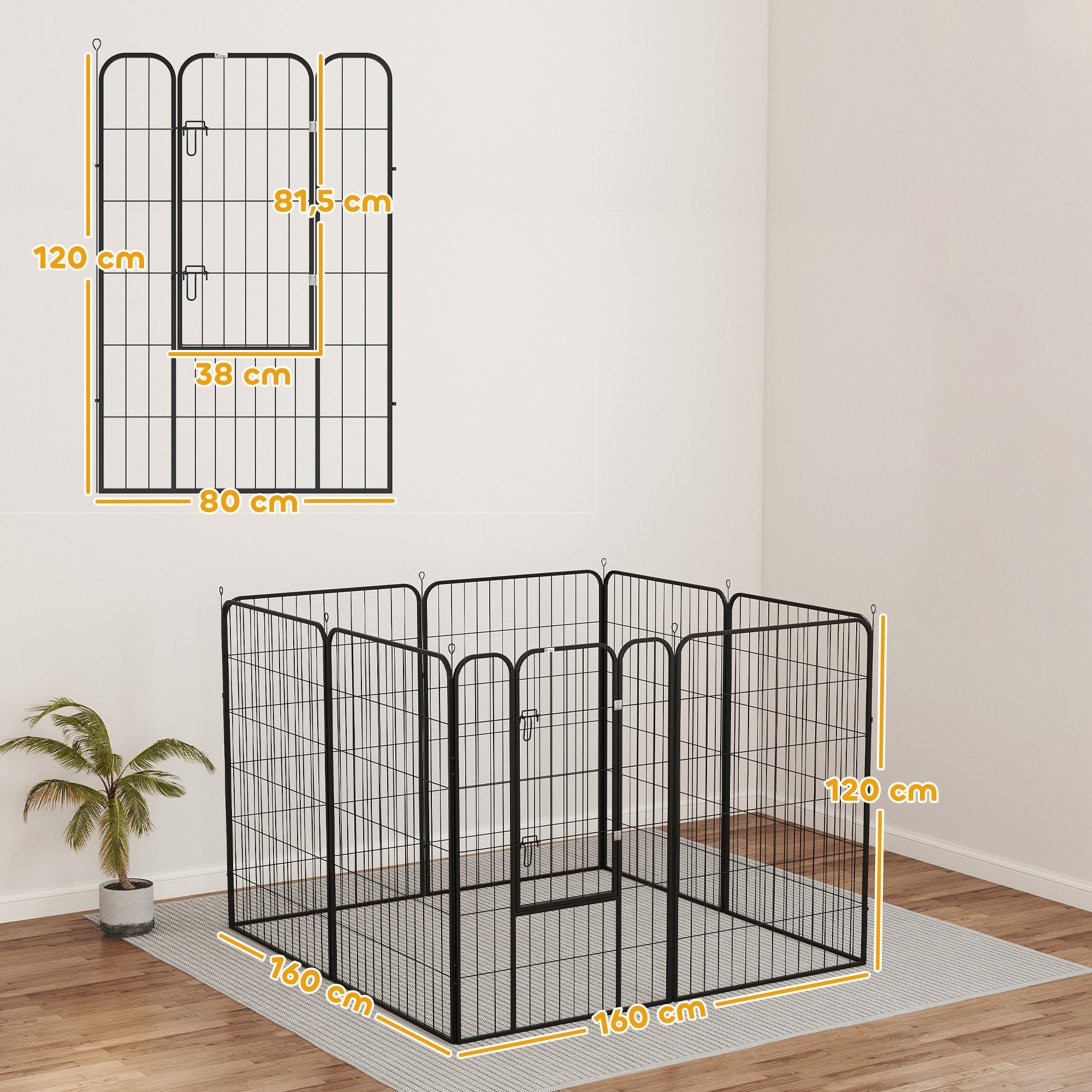 Parque para Mascotas Vallas para Perros de 8 Paneles 80x120 cm con Puerta y Doble Pestillo Corralito para Perros Grandes Medianos y Pequeños de Acero para Interior y Exterior Negro