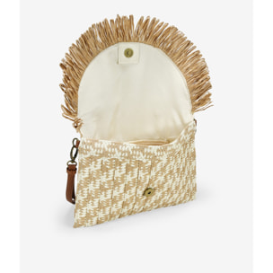 Bolso de mano marrón con solapa y flecos