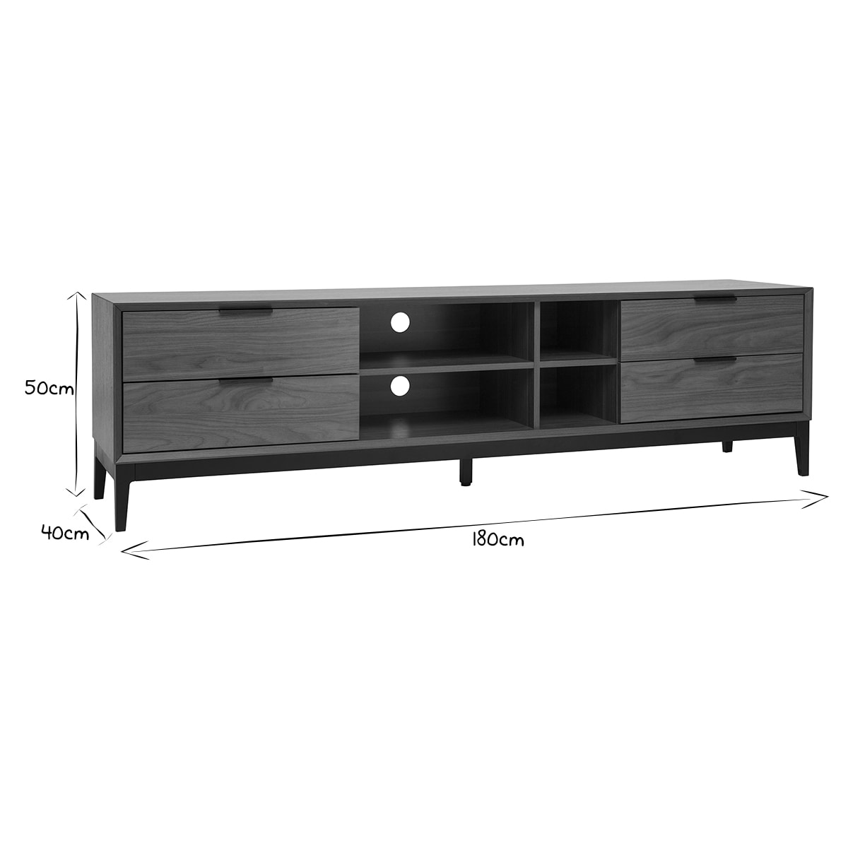 Meuble TV vintage finition bois foncé noyer et métal noir avec rangements L180 cm SARTO